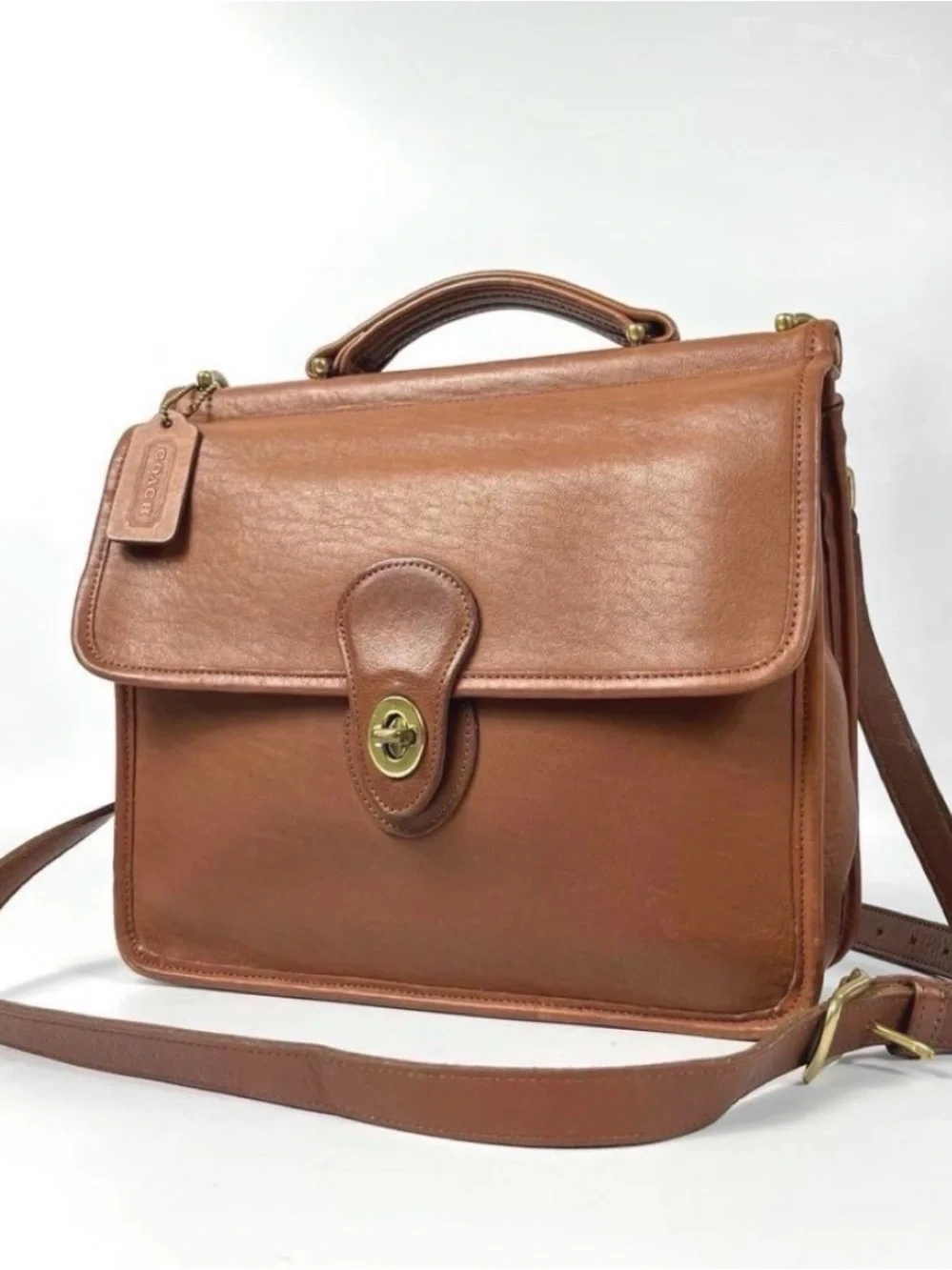 Coach Tan Leather Turnlock Briefcase Satchel
